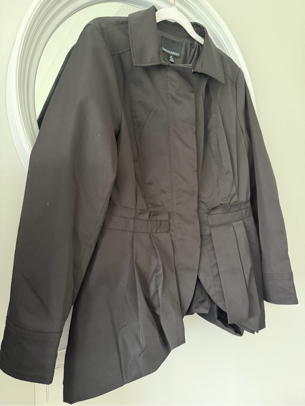 Cynthia Rowley Y2K Style Black Pleated Peplum Jacket Corporate Goth Coat L - Picture 2 of 10